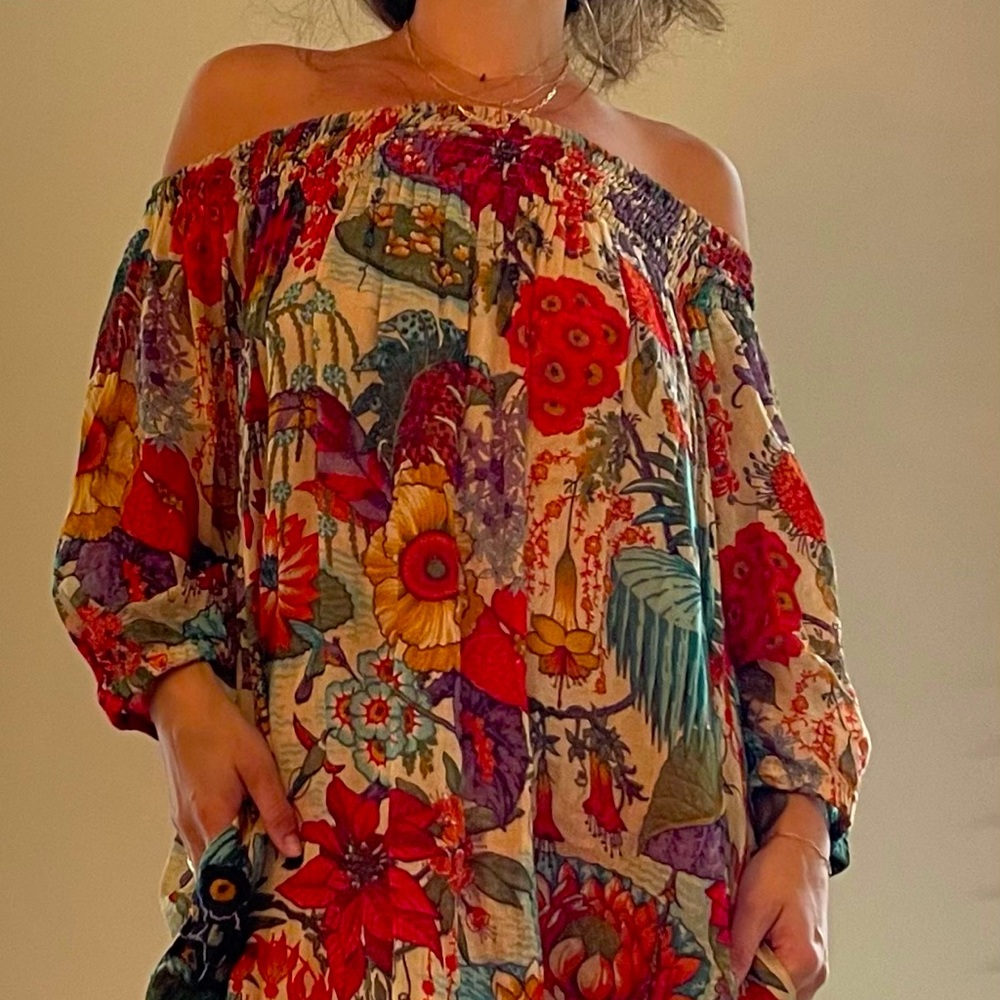 Cover up or thrown on off the shoulder flora dress